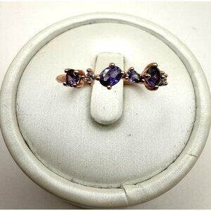 Rose Gold Tone Purple Amethyst CZ Stacking Ring Dainty Alternating Stone Band Si